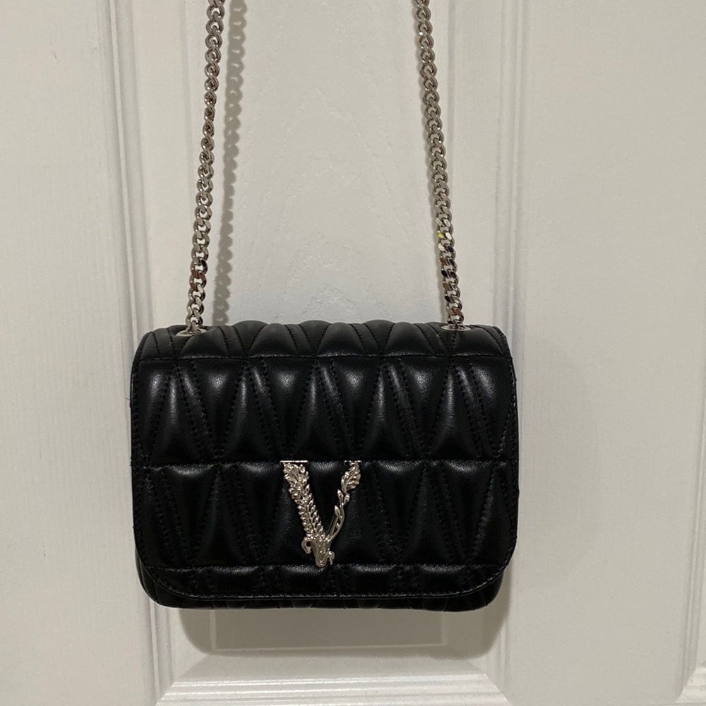 VERSACE VIRTUS QUILTED NAPPA LEATHER EVENING BAG